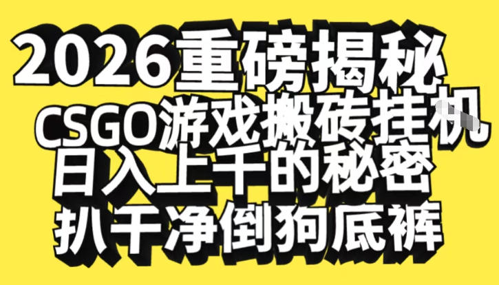 2026开年重磅解密,CSGO游戏搬砖挂G日入1k+的秘密,把倒狗的底裤扒干【揭秘】网创吧-网创项目资源站-副业项目-创业项目-搞钱项目网创吧