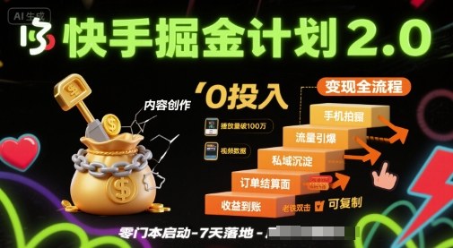 快手掘金计划2.0,快手电商变现全流程,简单可复制,0投入网创吧-网创项目资源站-副业项目-创业项目-搞钱项目网创吧