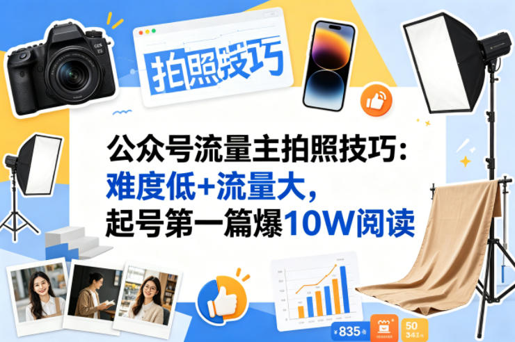 公众号流量主之拍照技巧赛道,难度低+流量大,起号第一篇就爆了10w阅读网创吧-网创项目资源站-副业项目-创业项目-搞钱项目网创吧