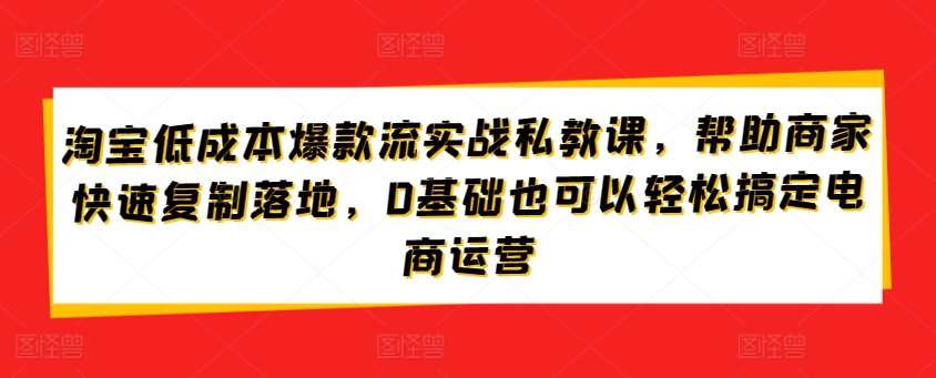 淘宝低成本爆款流实战私教课,帮助商家快速复制落地,0基础也可以轻松搞定电商运营网创吧-网创项目资源站-副业项目-创业项目-搞钱项目网创吧