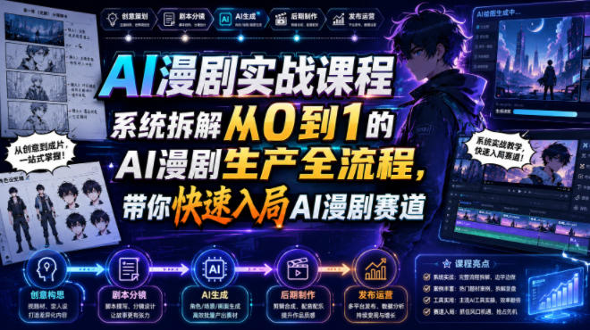 AI漫剧实战课程，系统拆解从0到1的AI漫剧生产全流程，带你快速入局AI漫剧赛道网创吧-网创项目资源站-副业项目-创业项目-搞钱项目网创吧