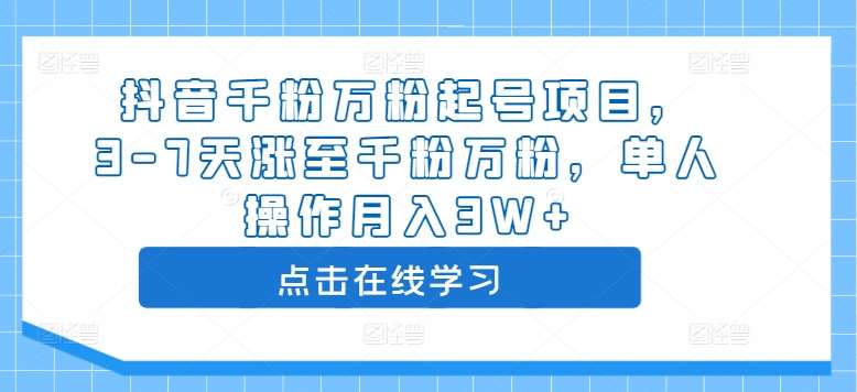 抖音千粉万粉起号项目,3-7天涨至千粉万粉,单人操作月入3W+网创吧-网创项目资源站-副业项目-创业项目-搞钱项目网创吧
