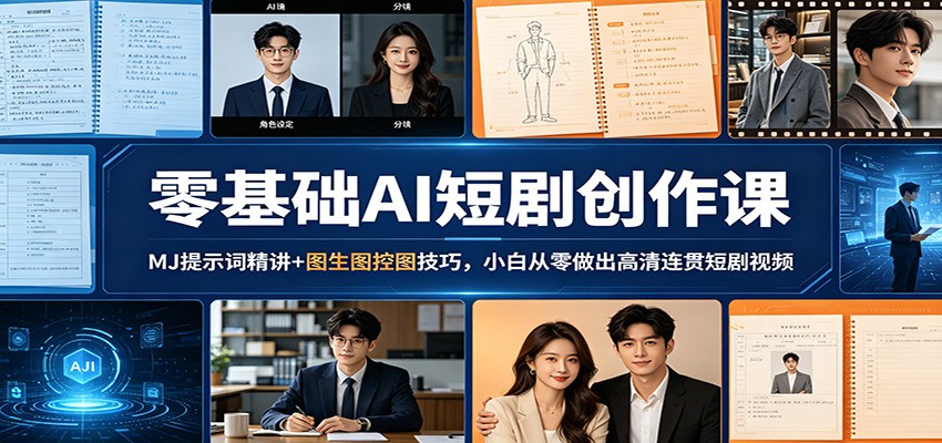零基础AI短剧创作课：MJ提示词精讲+图生图控图技巧，小白从零做出高清连贯短剧视频网创吧-网创项目资源站-副业项目-创业项目-搞钱项目网创吧