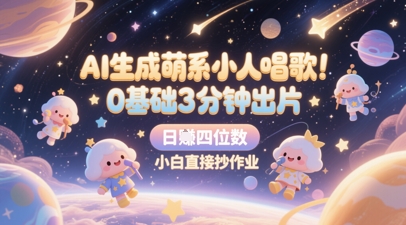 AI生成萌系小人唱歌,0基础3分钟出片,28个作品涨粉8.9W,单条最高19W赞,日入四位数,小白直接抄作业网创吧-网创项目资源站-副业项目-创业项目-搞钱项目网创吧