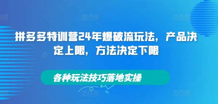 拼多多特训营24年爆破流玩法,产品决定上限,方法决定下限,各种玩法技巧落地实操网创吧-网创项目资源站-副业项目-创业项目-搞钱项目网创吧