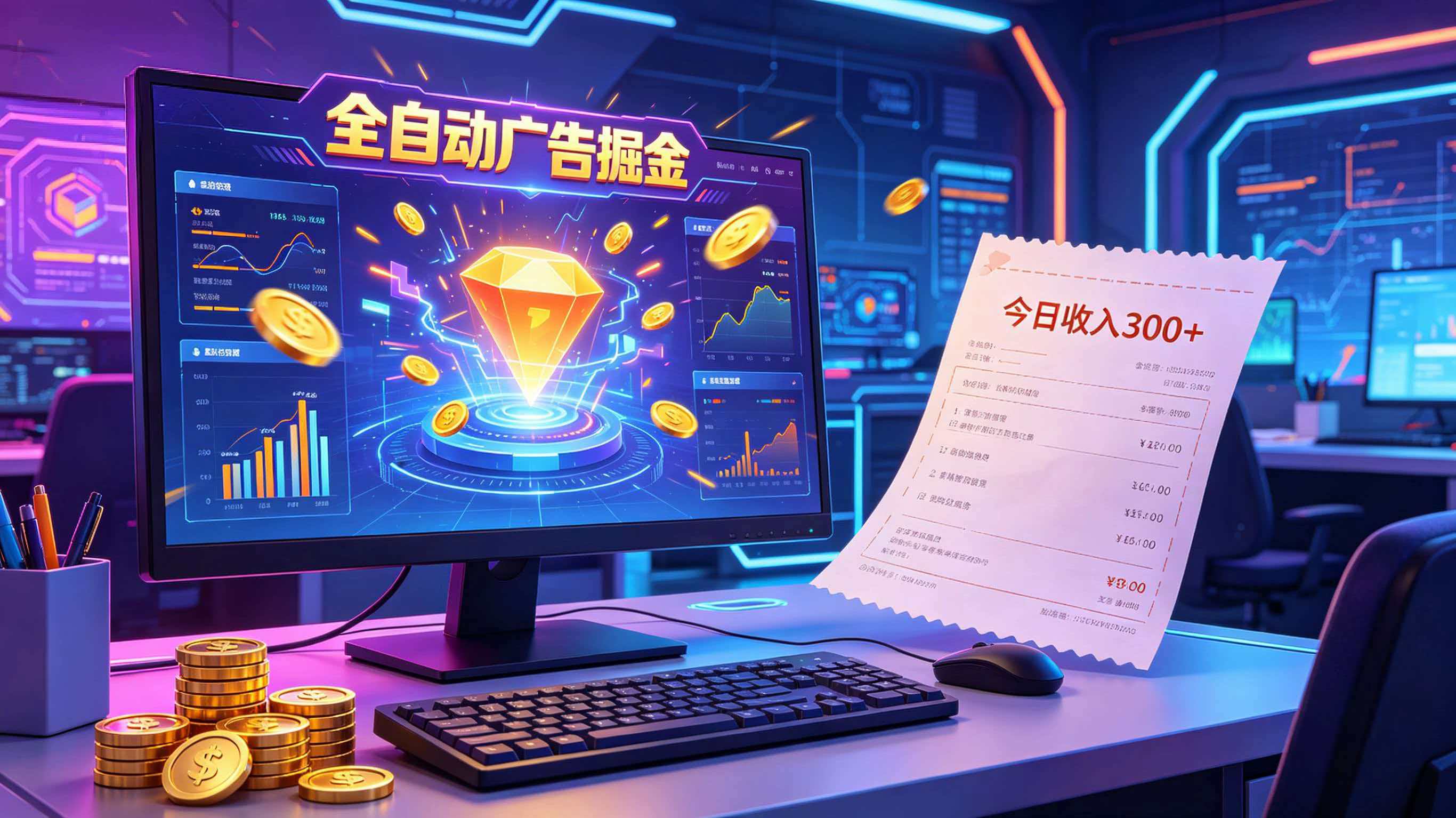全自动广告掘金，日入300+。全程Ai自动化运行，解放双手，时间自由。收益稳定网创吧-网创项目资源站-副业项目-创业项目-搞钱项目网创吧