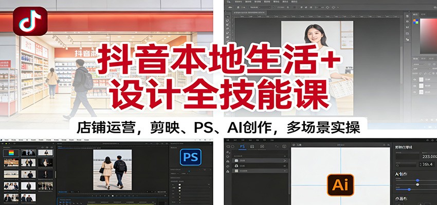 抖音本地生活+设计全技能课：店铺运营，剪映、PS、AI创作，多场景实操网创吧-网创项目资源站-副业项目-创业项目-搞钱项目网创吧