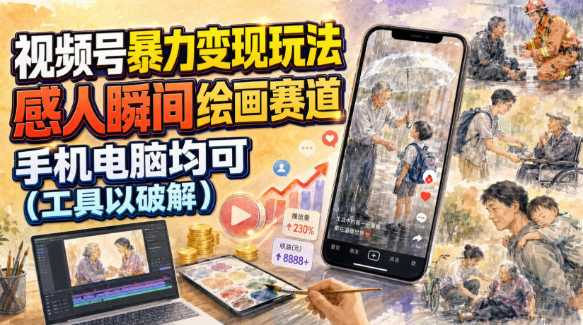 视频号暴力变现玩法,感人瞬间绘画赛道,手机电脑均可网创吧-网创项目资源站-副业项目-创业项目-搞钱项目网创吧