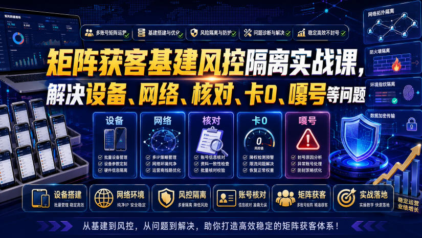 矩阵获客基建风控隔离实战课,解决设备、网络、核对、卡0、嘎号等问题网创吧-网创项目资源站-副业项目-创业项目-搞钱项目网创吧