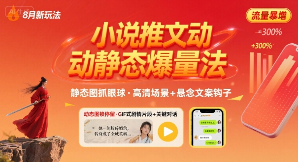 8月小说推文全新玩法，动静态图片+搭配小说文案爆量玩法网创吧-网创项目资源站-副业项目-创业项目-搞钱项目网创吧