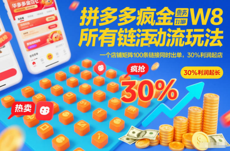拼多多疯狂活动流玩法,所有链接全部打标,一个店铺矩阵100条链接同时出单,30%利润起店网创吧-网创项目资源站-副业项目-创业项目-搞钱项目网创吧