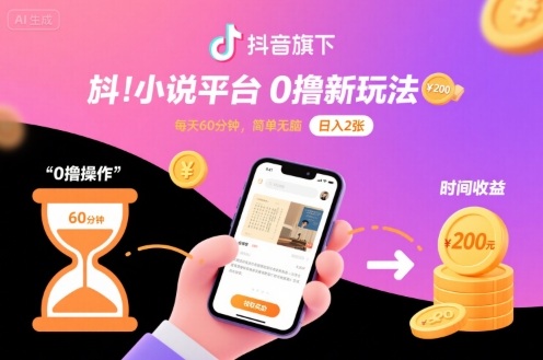 抖音旗下小说平台0撸新玩法,每天挂G60分钟,简单无脑,日入2张【揭秘】网创吧-网创项目资源站-副业项目-创业项目-搞钱项目网创吧