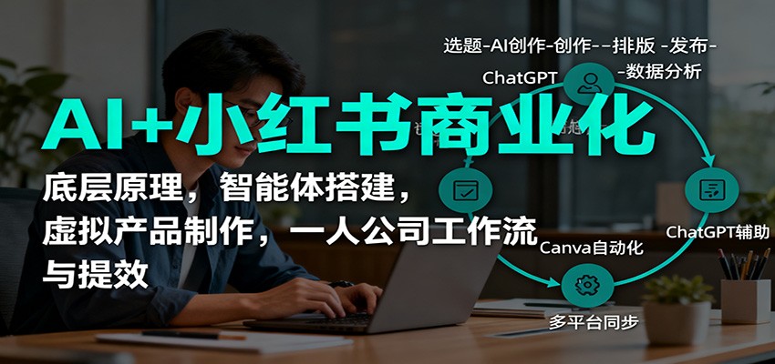 AI+小红书商业化，底层原理，智能体搭建，虚拟产品制作，一人公司工作流与提效网创吧-网创项目资源站-副业项目-创业项目-搞钱项目网创吧