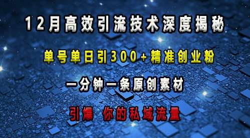 最新高效引流技术深度揭秘 ，单号单日引300+精准创业粉，一分钟一条原创素材，引爆你的私域流量网创吧-网创项目资源站-副业项目-创业项目-搞钱项目网创吧