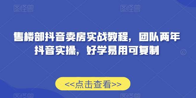 售楼部抖音卖房实战教程,团队两年抖音实操,好学易用可复制网创吧-网创项目资源站-副业项目-创业项目-搞钱项目网创吧