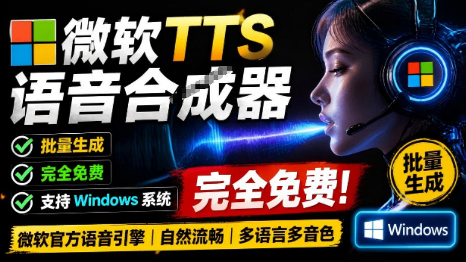 微软TTS免费语音配音生成器，完全免费，支持多语音、多音色选择，Windows系统专用TTS语音合成器网创吧-网创项目资源站-副业项目-创业项目-搞钱项目网创吧