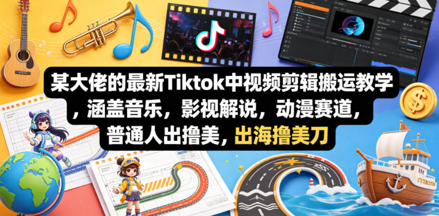 某大佬的最新Tiktok中视频剪辑搬运教学,涵盖音乐,影视解说,动漫赛道,普通人出海撸美刀网创吧-网创项目资源站-副业项目-创业项目-搞钱项目网创吧