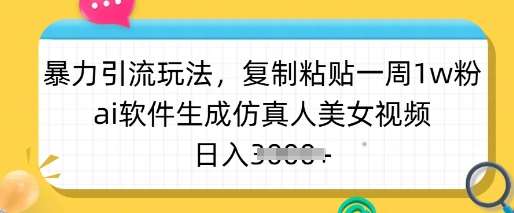 暴力引流玩法,复制粘贴一周1w粉,ai软件生成仿真人美女视频,日入多张网创吧-网创项目资源站-副业项目-创业项目-搞钱项目网创吧