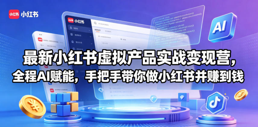 最新小红书虚拟产品实战变现营,全程AI赋能,手把手带你做小红书并赚到钱网创吧-网创项目资源站-副业项目-创业项目-搞钱项目网创吧