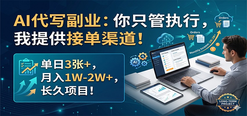 AI代写副业：你只管执行，我提供接单渠道！单日3张+，月入1W-2W+，长久项目网创吧-网创项目资源站-副业项目-创业项目-搞钱项目网创吧