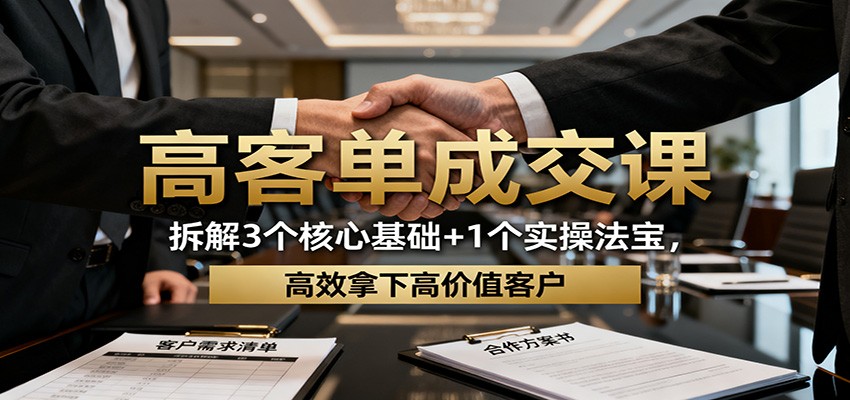 高客单成交课:拆解3个核心基础+1个实操法宝,高效拿下高价值客户网创吧-网创项目资源站-副业项目-创业项目-搞钱项目网创吧