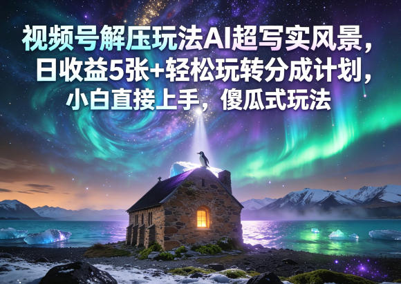 视频号解压玩法AI超写实风景,日收益5张+轻松玩转分成计划,小白直接上手,傻瓜式玩法网创吧-网创项目资源站-副业项目-创业项目-搞钱项目网创吧