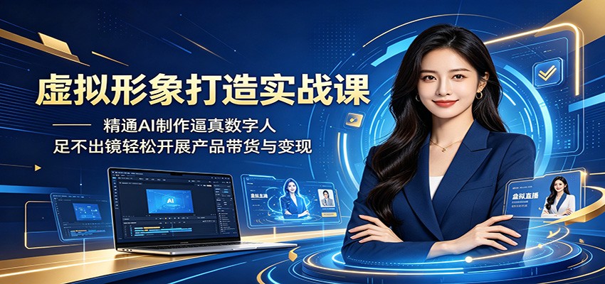 虚拟形象打造实战课:精通AI制作逼真数字人,足不出镜轻松开展产品带货与变现网创吧-网创项目资源站-副业项目-创业项目-搞钱项目网创吧