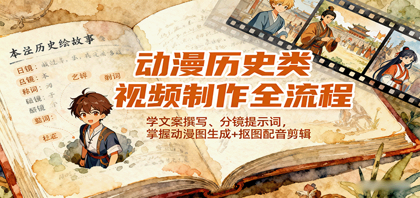 动漫历史类视频制作全流程,学文案撰写、分镜提示词,掌握动漫图生成+抠图配音剪辑网创吧-网创项目资源站-副业项目-创业项目-搞钱项目网创吧