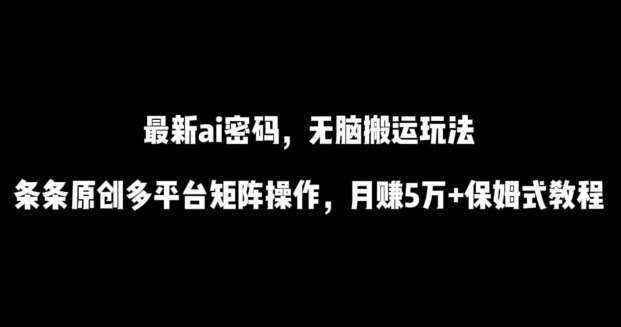 最新ai流量密码,傻瓜式搬运玩法,条条原创,多平台矩阵操作,月赚5万+保姆式教程【揭秘】网创吧-网创项目资源站-副业项目-创业项目-搞钱项目网创吧