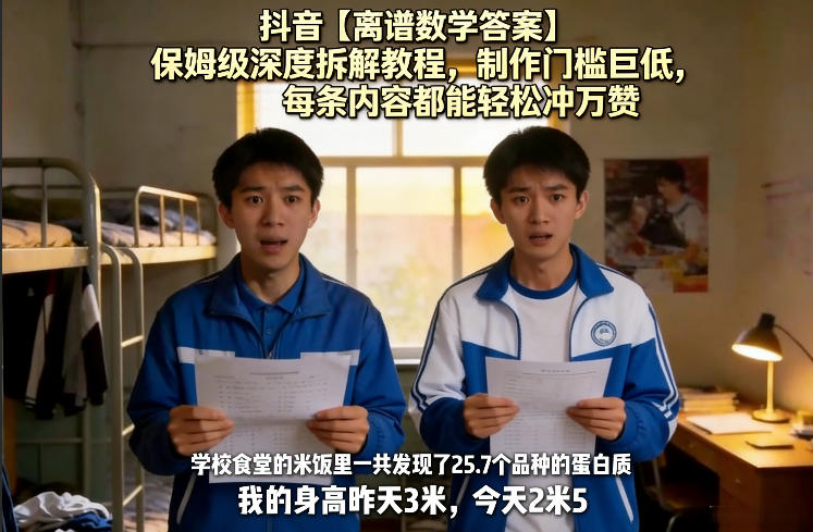 抖音【离谱数学答案】保姆级深度拆解教程,制作门槛巨低,每条内容都能轻松冲万赞,附详细步骤网创吧-网创项目资源站-副业项目-创业项目-搞钱项目网创吧