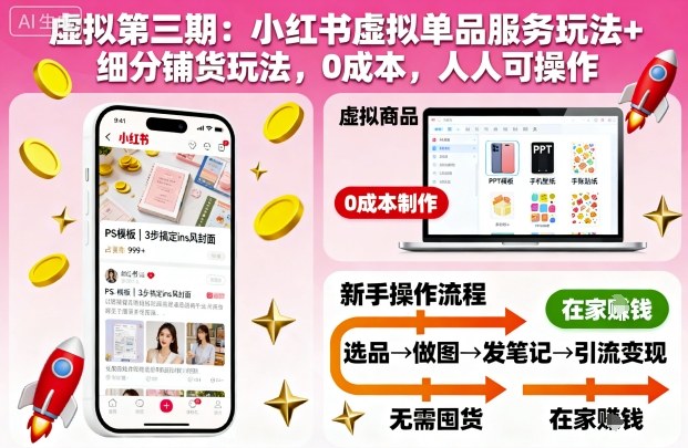 虚拟第三期:小红书虚拟单品服务玩法+细分铺货玩法,0成本,人人可操作网创吧-网创项目资源站-副业项目-创业项目-搞钱项目网创吧