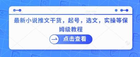 最新小说推文干货,起号,选文,实操等保姆级教程网创吧-网创项目资源站-副业项目-创业项目-搞钱项目网创吧