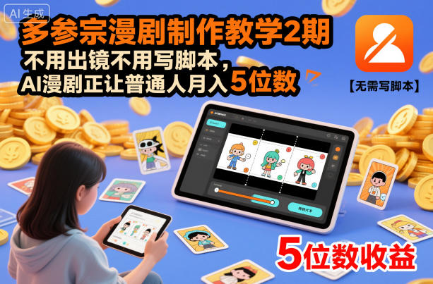 多参宗漫剧制作教学2期，不用出镜不用写脚本，AI漫剧正让普通人月入5位数网创吧-网创项目资源站-副业项目-创业项目-搞钱项目网创吧