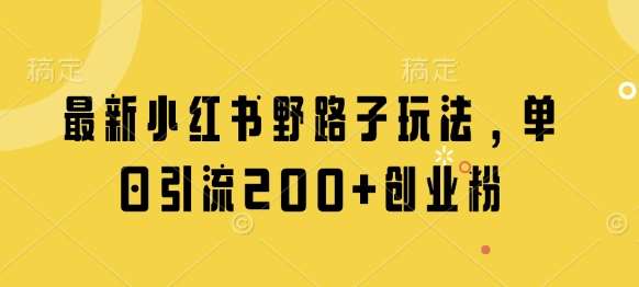 最新小红书野路子玩法,单日引流200+创业粉网创吧-网创项目资源站-副业项目-创业项目-搞钱项目网创吧