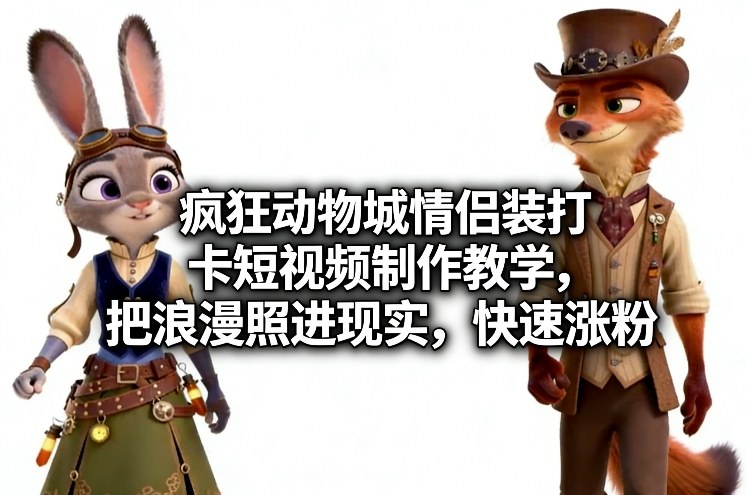 疯狂动物城情侣装打卡短视频制作教学,把浪漫照进现实,快速涨粉网创吧-网创项目资源站-副业项目-创业项目-搞钱项目网创吧