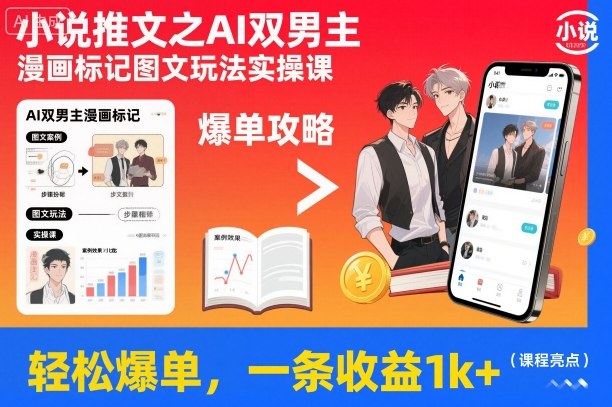 小说推文之AI双男主漫画标记图文玩法实操课,轻松爆单,一条收益1k+网创吧-网创项目资源站-副业项目-创业项目-搞钱项目网创吧