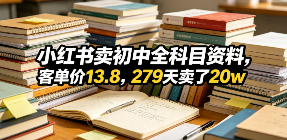 小红书卖初中全科目资料,客单价13.8,279天卖了20w网创吧-网创项目资源站-副业项目-创业项目-搞钱项目网创吧