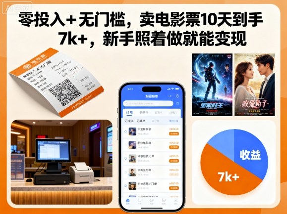 零投入+无门槛,卖电影票10天到手7k+,新手照着做就能变现【揭秘】网创吧-网创项目资源站-副业项目-创业项目-搞钱项目网创吧
