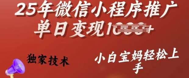 25年微信小程序推广单日变现多张，独家技术，小白宝妈轻松上手【揭秘】网创吧-网创项目资源站-副业项目-创业项目-搞钱项目网创吧