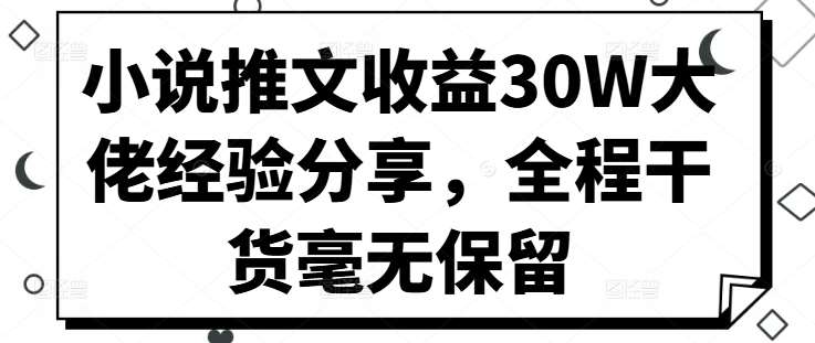 小说推文收益30W大佬经验分享,全程干货毫无保留网创吧-网创项目资源站-副业项目-创业项目-搞钱项目网创吧
