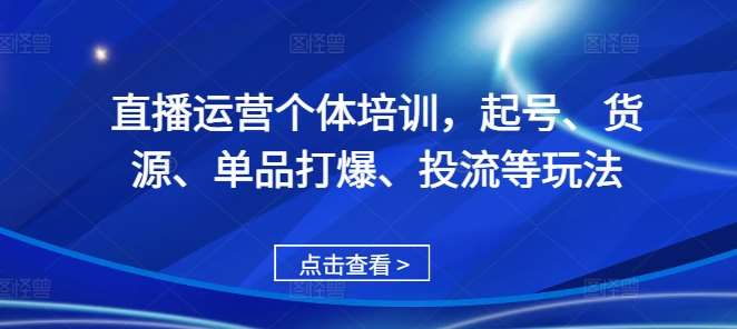 直播运营个体培训,起号、货源、单品打爆、投流等玩法网创吧-网创项目资源站-副业项目-创业项目-搞钱项目网创吧