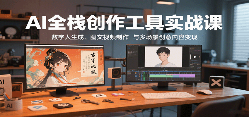 AI全栈创作工具实战课：数字人生成、图文视频制作与多场景创意内容变现网创吧-网创项目资源站-副业项目-创业项目-搞钱项目网创吧