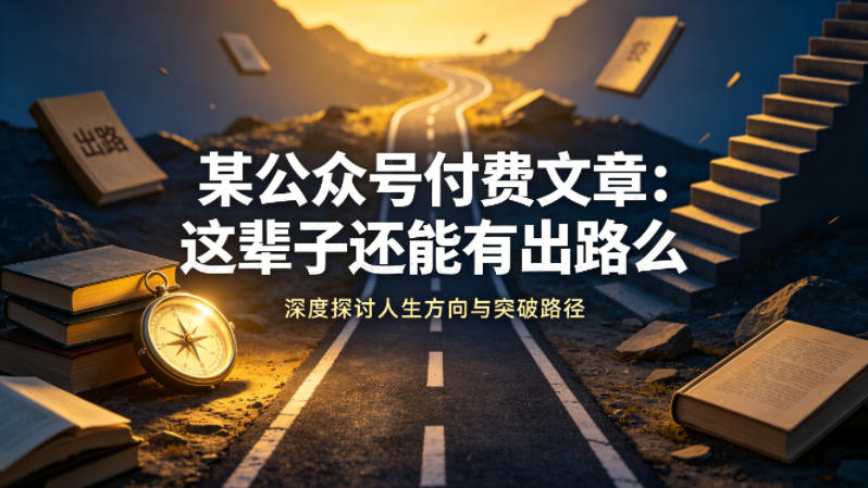 某公众号付费文章:这辈子还能有出路么网创吧-网创项目资源站-副业项目-创业项目-搞钱项目网创吧