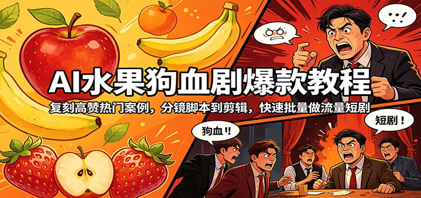 AI水果狗血剧爆款教程：复刻高赞热门案例，分镜脚本到剪辑，快速批量做流量短剧网创吧-网创项目资源站-副业项目-创业项目-搞钱项目网创吧