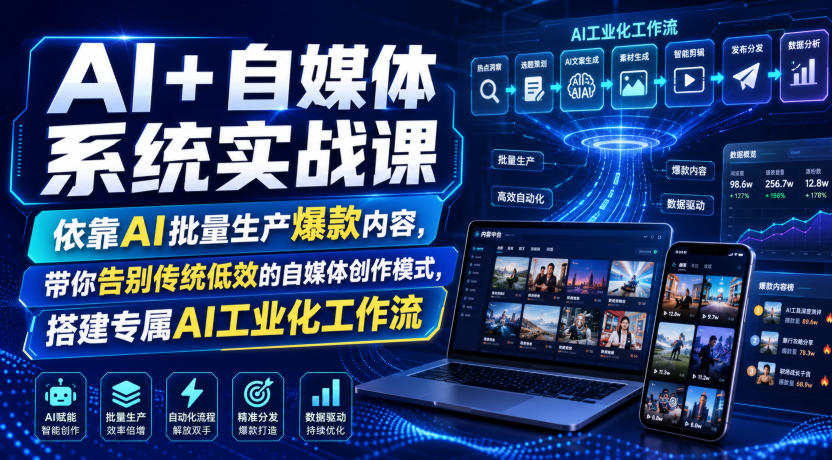 AI+自媒体系统实战课,依靠AI批量生产爆款内容,带你告别传统低效的自媒体创作模式,搭建专属AI工业化工作流网创吧-网创项目资源站-副业项目-创业项目-搞钱项目网创吧
