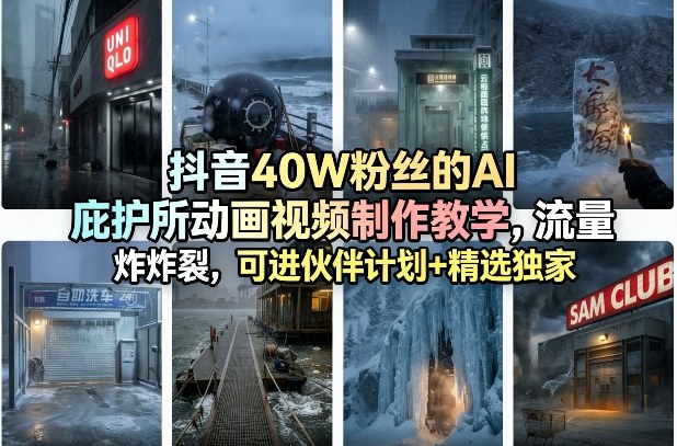 抖音40W粉丝的AI庇护所动画视频制作教学,流量炸裂,可进伙伴计划+精选独家网创吧-网创项目资源站-副业项目-创业项目-搞钱项目网创吧