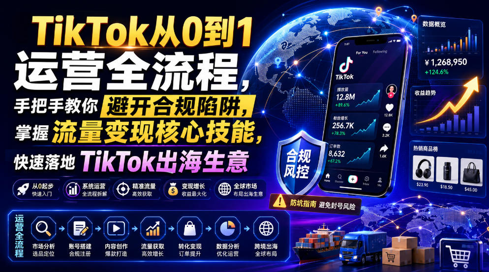 TikTok从0到1运营全流程,手把手教你避开合规陷阱,掌握流量变现核心技能,快速落地TikTok出海生意(更新7月)网创吧-网创项目资源站-副业项目-创业项目-搞钱项目网创吧