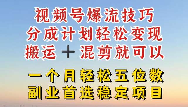 视频号爆流技巧,分成计划轻松变现,搬运 +混剪就可以,一个月轻松五位数稳定项目【揭秘】网创吧-网创项目资源站-副业项目-创业项目-搞钱项目网创吧