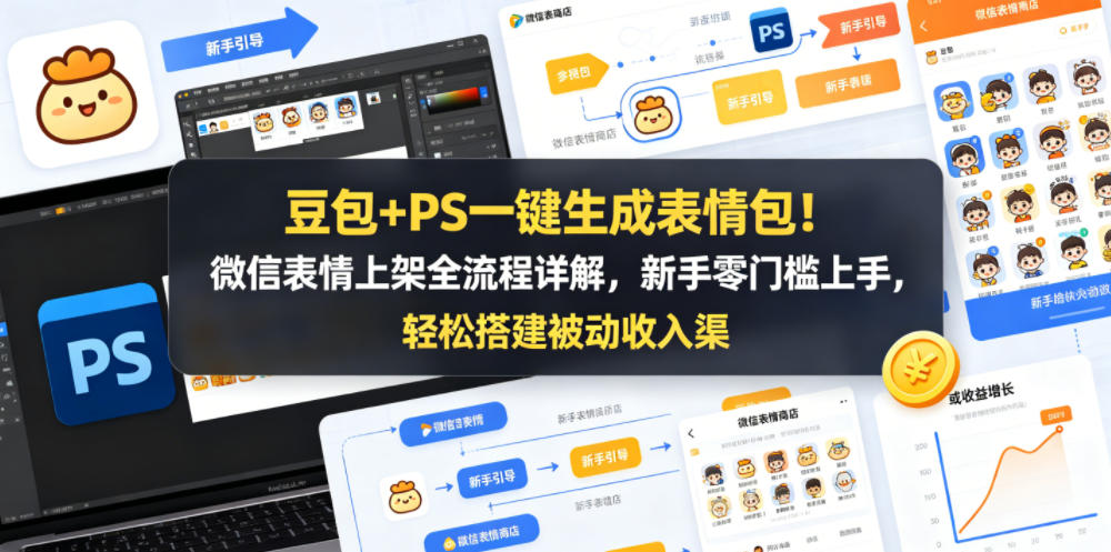豆包+PS一键生成表情包!微信表情上架全流程详解,新手零门槛上手,轻松搭建被动收入渠道网创吧-网创项目资源站-副业项目-创业项目-搞钱项目网创吧