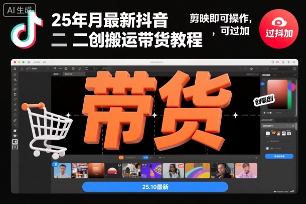 25年10月最新抖音二创搬运带货教程,剪映即可操作,可过抖加网创吧-网创项目资源站-副业项目-创业项目-搞钱项目网创吧
